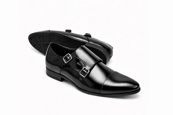 Full Grain Patent Leather  Double Monk Slip on Shoes  903BK / BRD