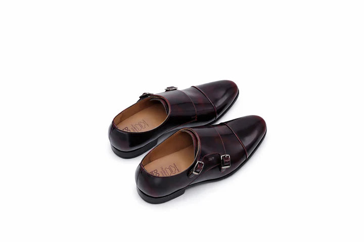Full Grain Patent Leather  Double Monk Slip on Shoes  903BK / BRD