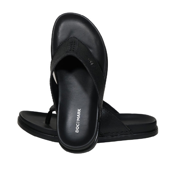 Stylish Leather Slipper for Men - 1009 BK/DTN