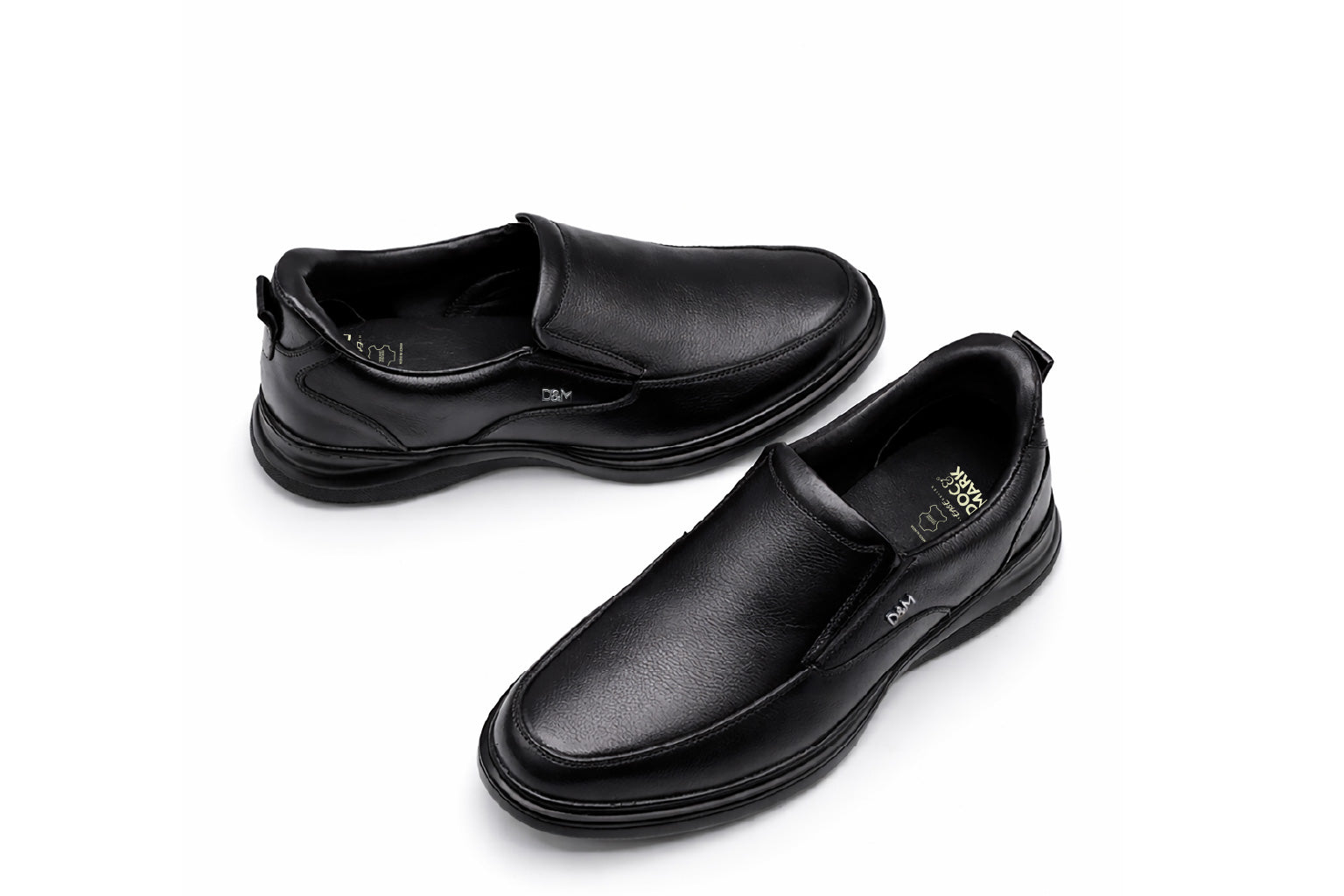 DOC&MARK® Full Grain Leather - The Ease Glide Slip-in Shoes 515BK.