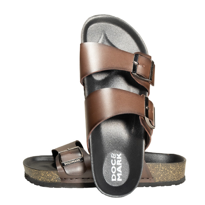 Stylish Leather Velcro Slipper for Men - 1001 BRN / NVY