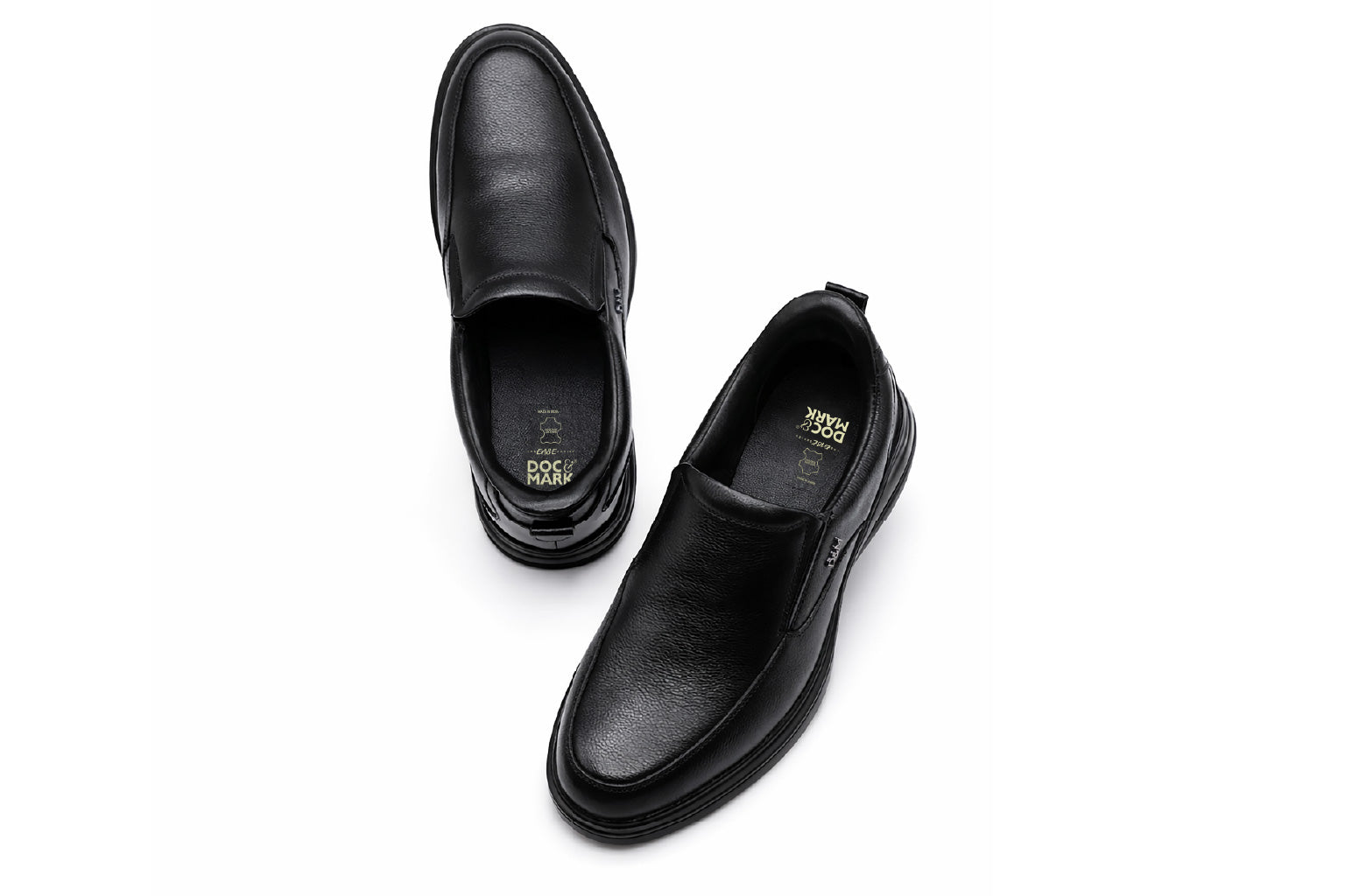 DOC&MARK® Full Grain Leather - The Ease Glide Slip-in Shoes 515BK.