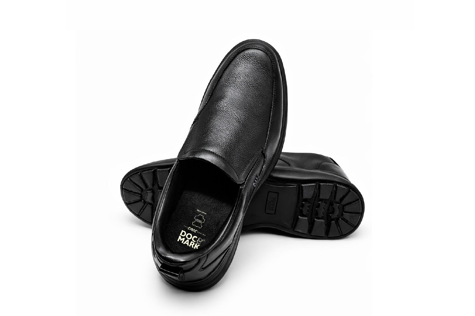 DOC&MARK® Full Grain Leather - The Ease Glide Slip-in Shoes 515BK.