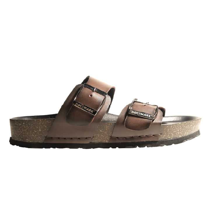 Stylish Leather Velcro Slipper for Men - 1001 BRN / NVY
