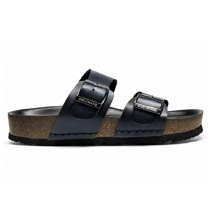 Stylish Leather Velcro Slipper for Men - 1001 BRN / NVY