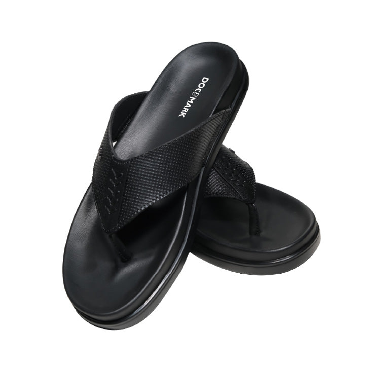 Stylish Leather Slipper for Men - 1009 BK/DTN