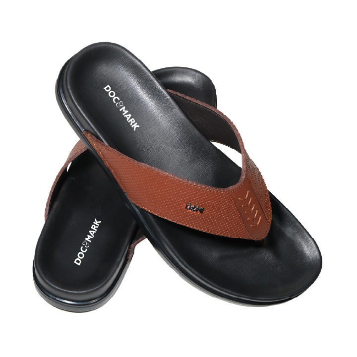 Stylish Leather Slipper for Men - 1009 BK/DTN