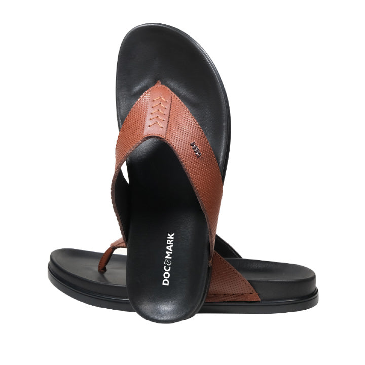 Stylish Leather Slipper for Men - 1009 BK/DTN