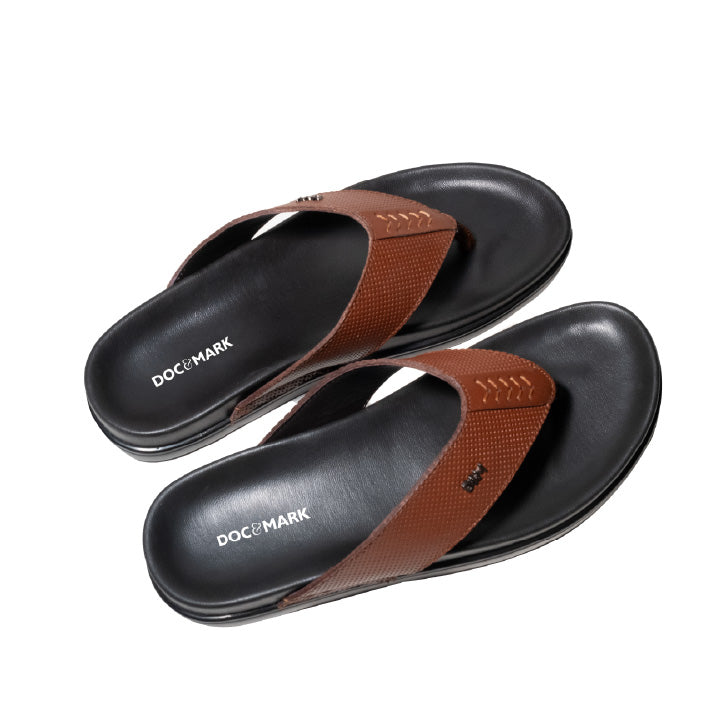 Stylish Leather Slipper for Men - 1009 BK/DTN