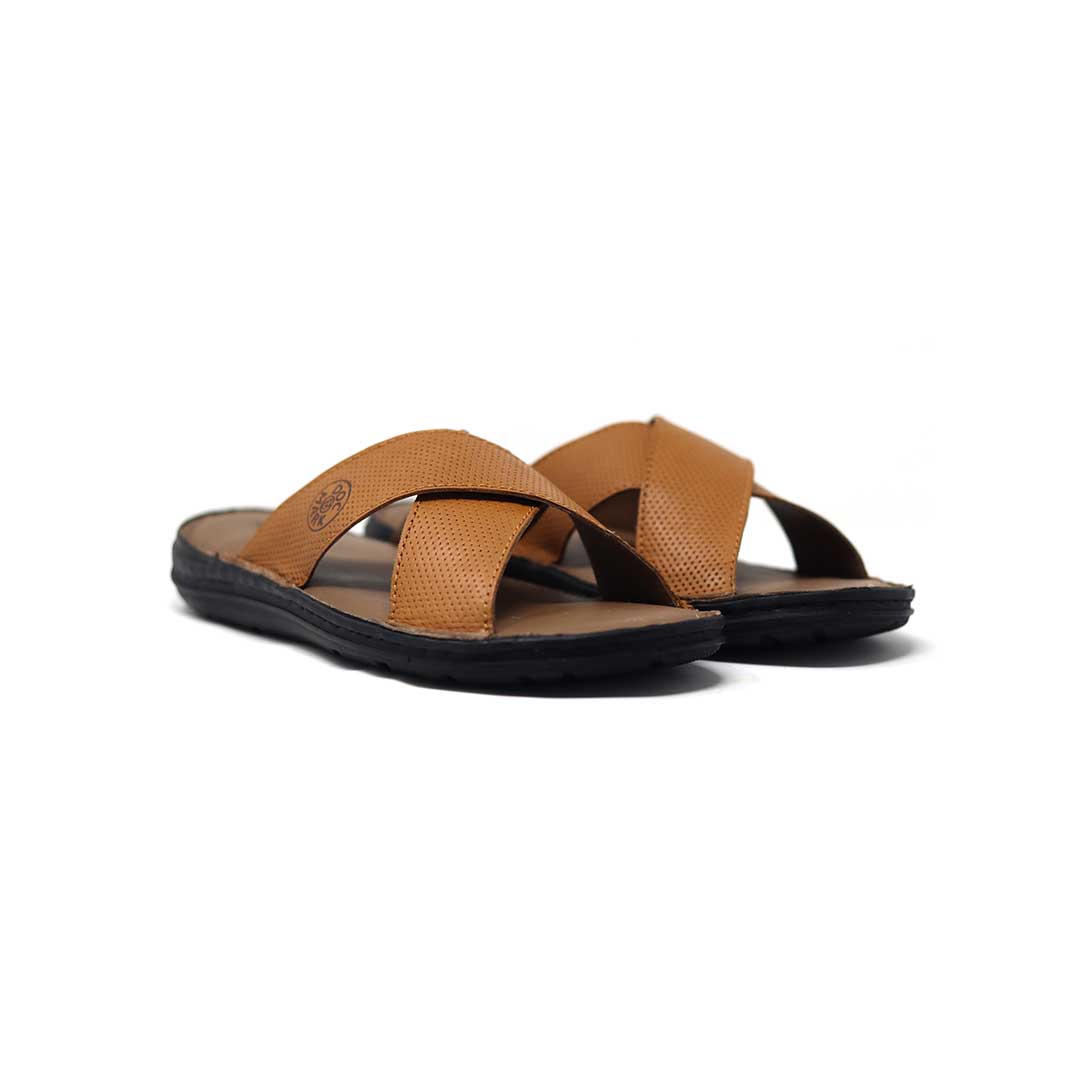 Men s Genuine Tan Leather Slippers Formal Slippers DOC MARK
