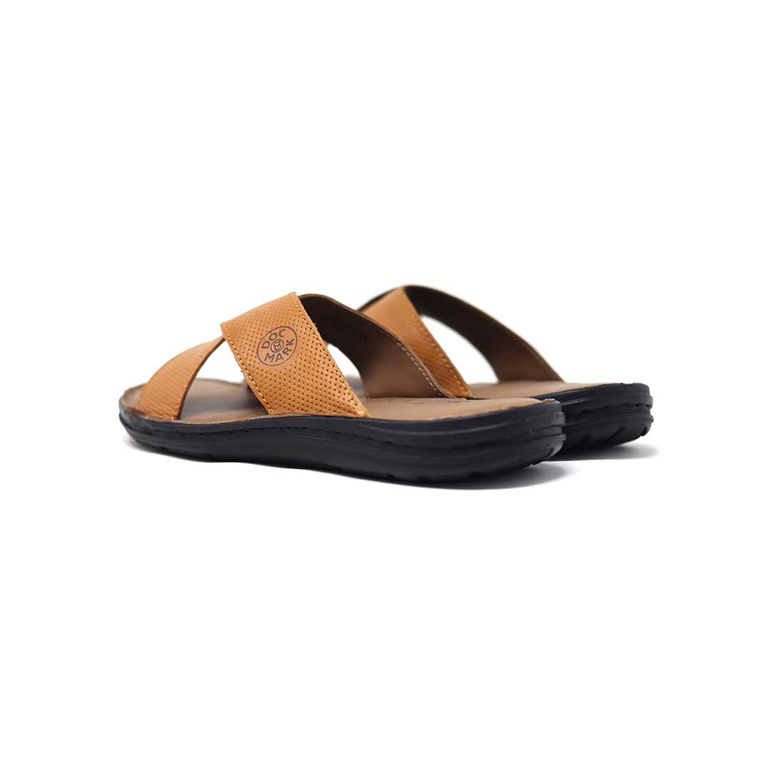 Men s Genuine Tan Leather Slippers Formal Slippers DOC MARK
