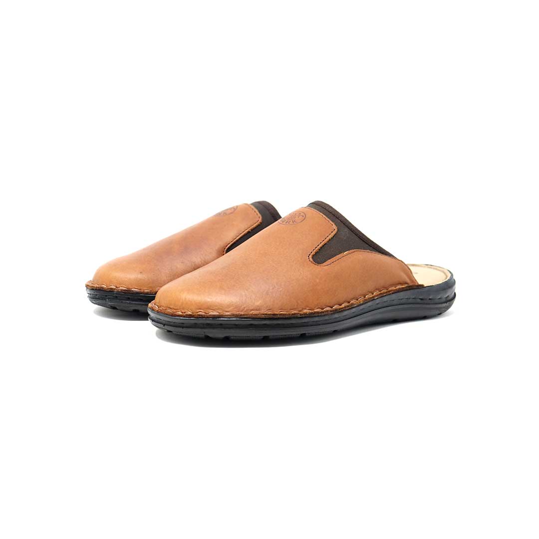 Men s Genuine Tan Leather Mules Mules Sandals DOC MARK