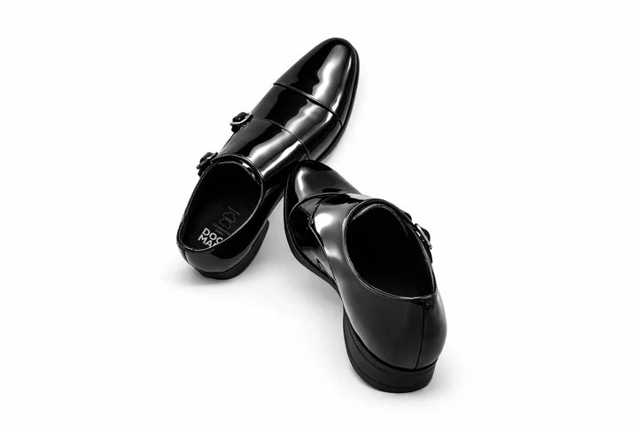 Full Grain Patent Leather  Double Monk Slip on Shoes  903BK / BRD