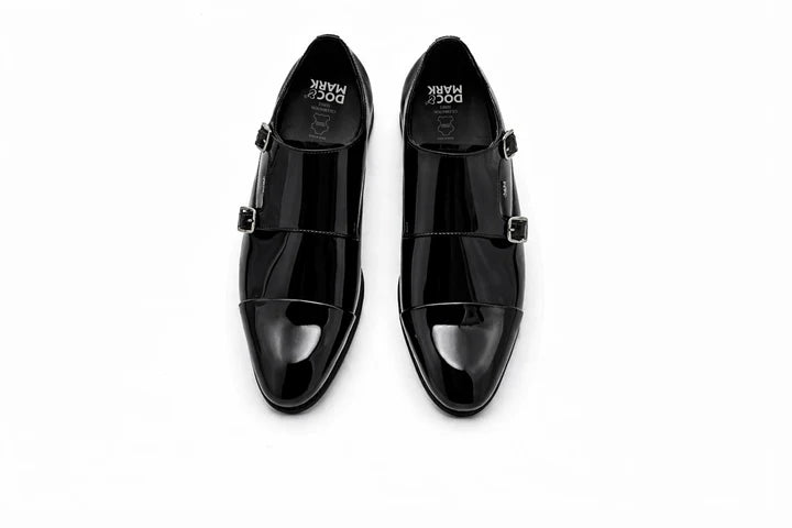 Full Grain Patent Leather  Double Monk Slip on Shoes  903BK / BRD