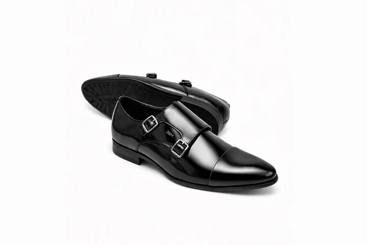 Full Grain Patent Leather  Double Monk Slip on Shoes  903BK / BRD