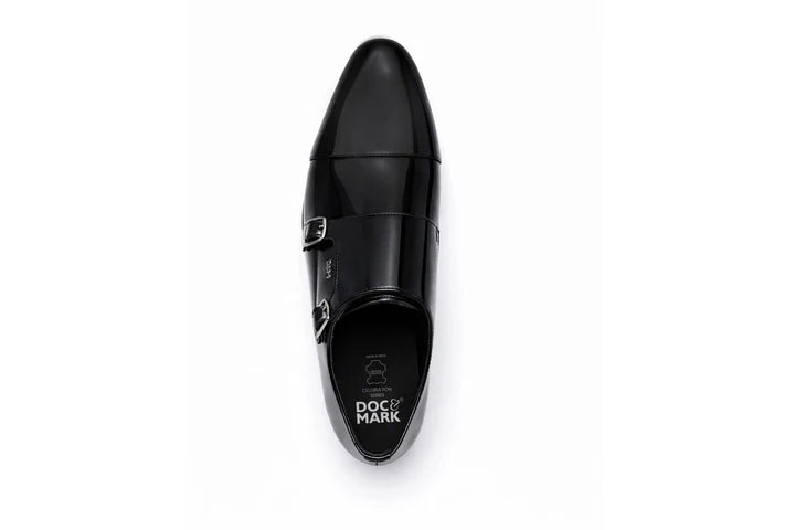 Full Grain Patent Leather  Double Monk Slip on Shoes  903BK / BRD