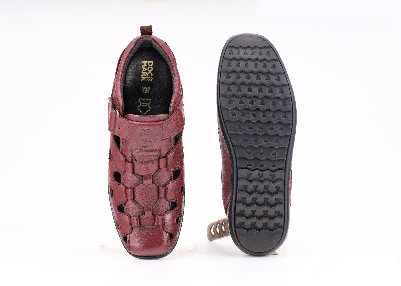 Premium Crafted Genuine Leather Roman Sandals - 1078CHRY & BK