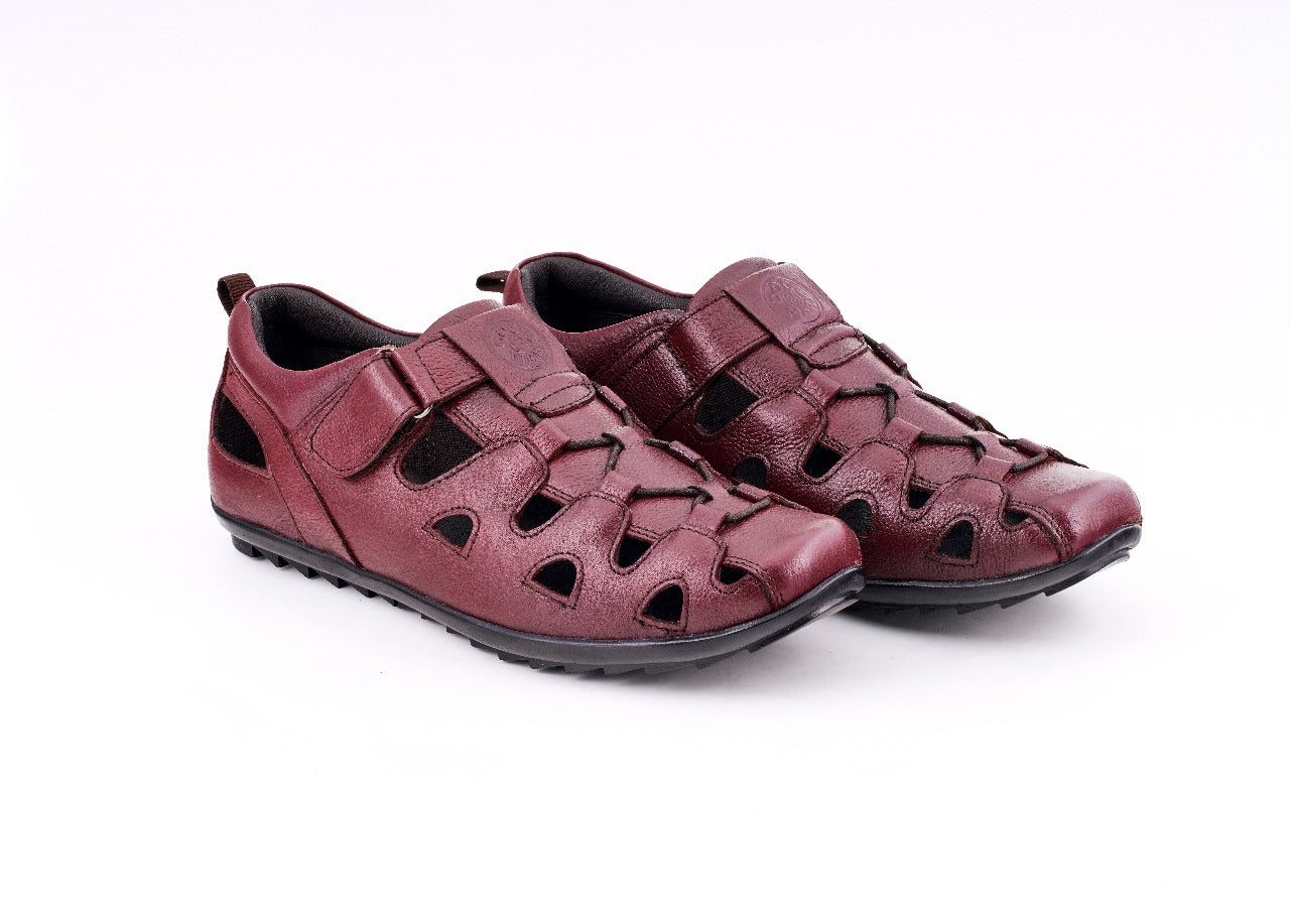 Premium Crafted Genuine Leather Roman Sandals - 1078CHRY & BK