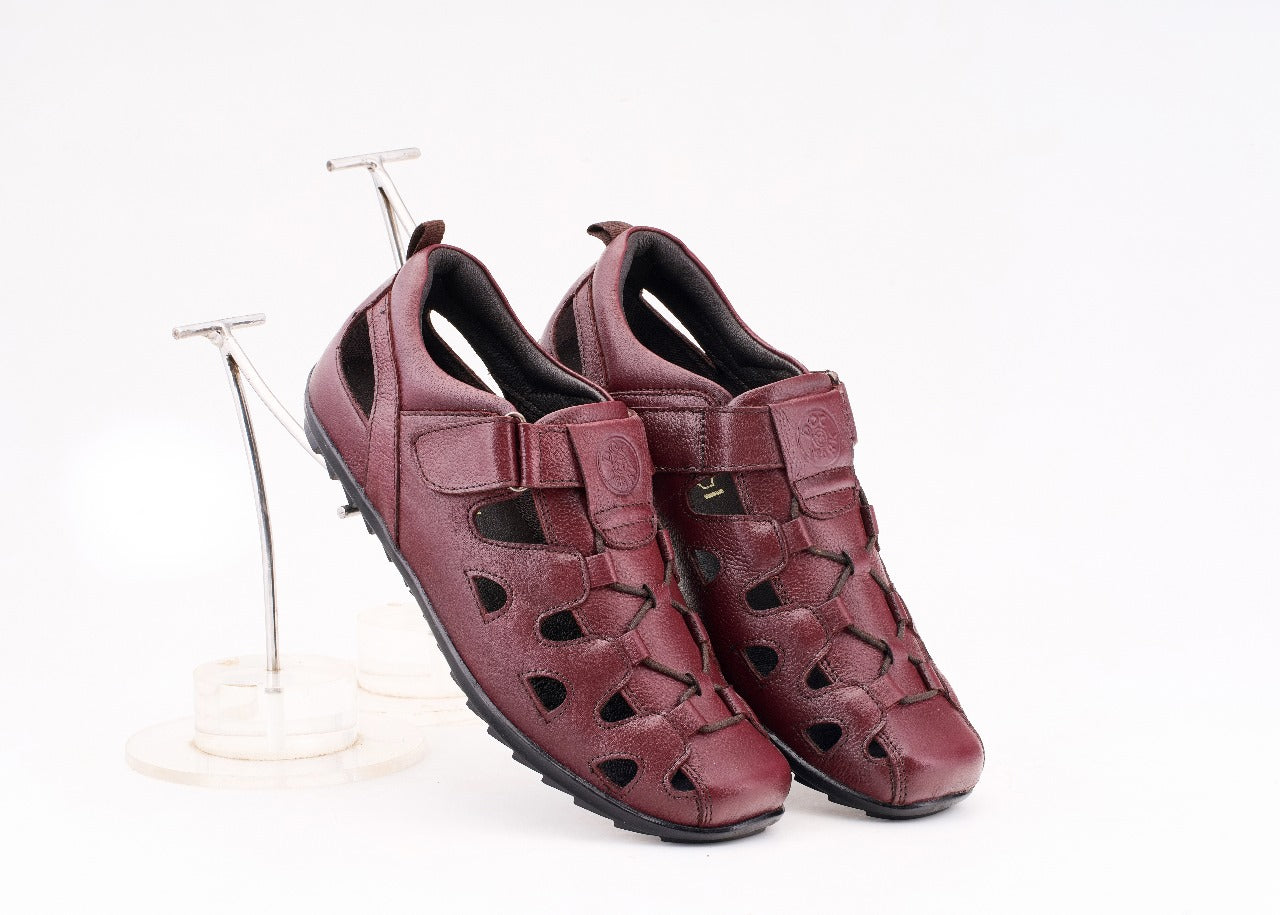 Premium Crafted Genuine Leather Roman Sandals - 1078CHRY & BK