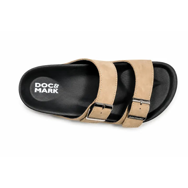 Stylish Leather Velcro Slipper for Men - 1005 OLV