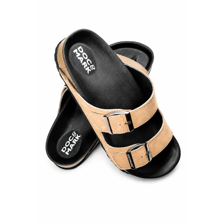 Stylish Leather Velcro Slipper for Men - 1005 OLV