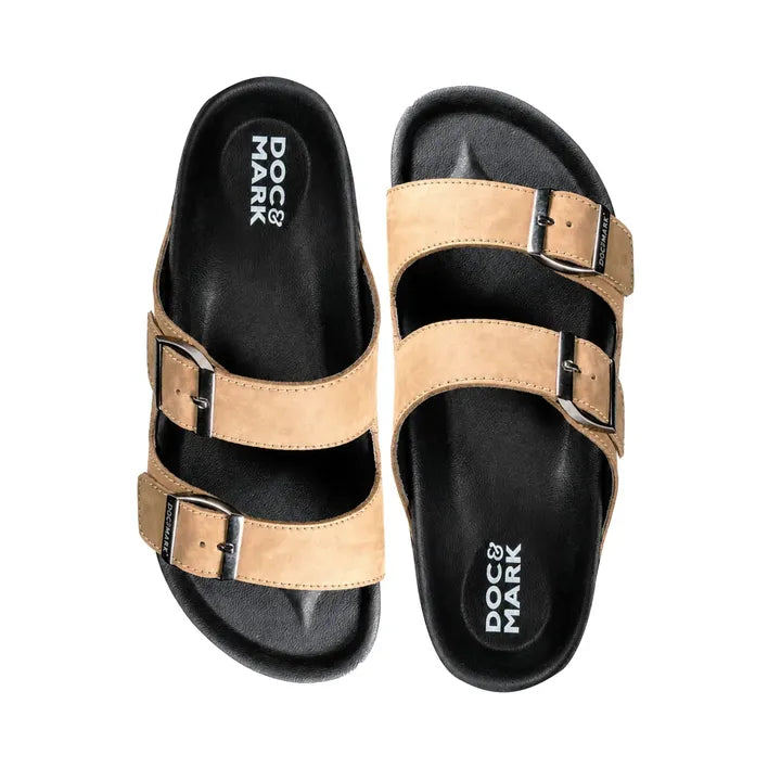 Stylish Leather Velcro Slipper for Men - 1005 OLV