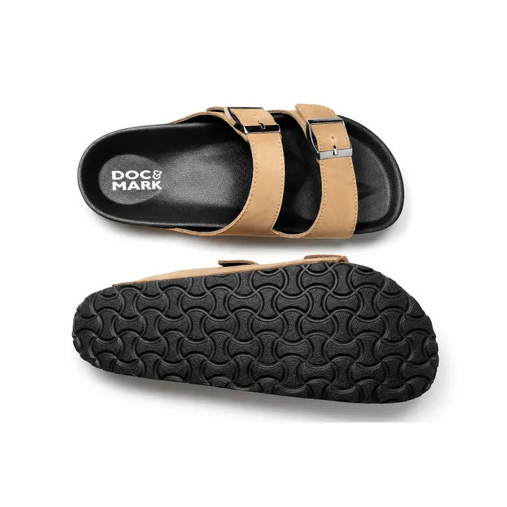 Stylish Leather Velcro Slipper for Men - 1005 OLV